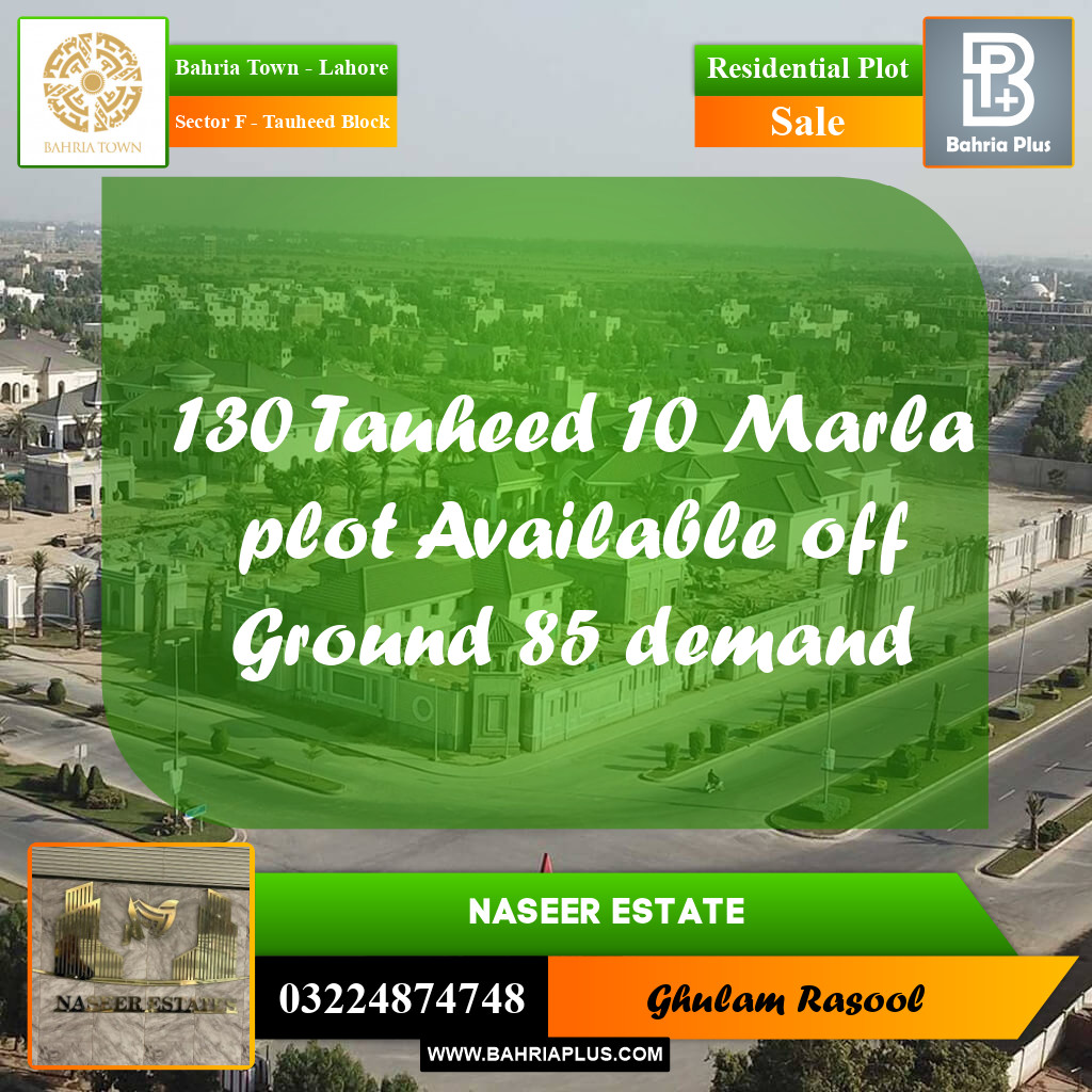 Residential Plot for Sale in Sector F - Tauheed Block -  Bahria Town, Lahore - (BP-164777)