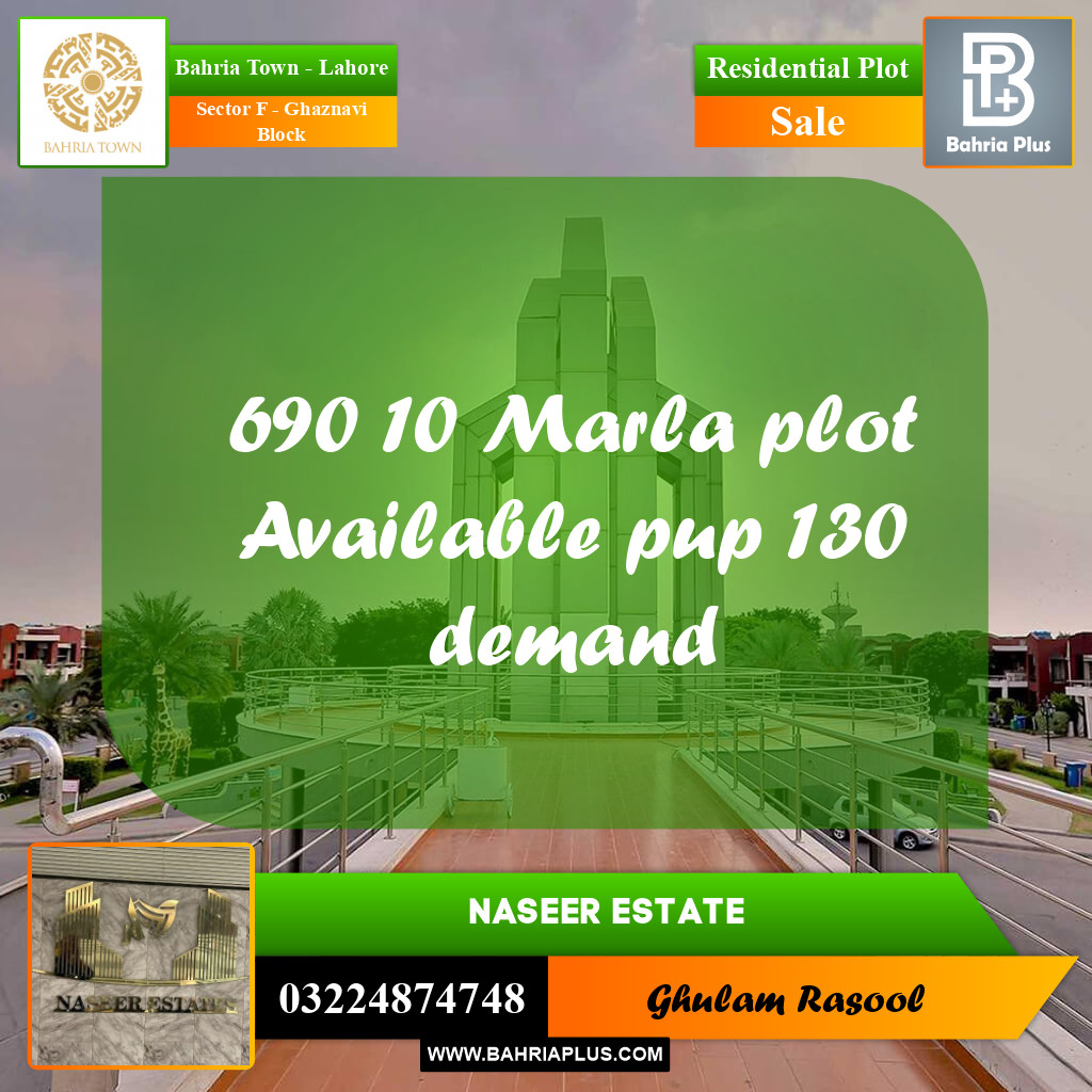 Residential Plot for Sale in Sector F - Ghaznavi Block -  Bahria Town, Lahore - (BP-164780)