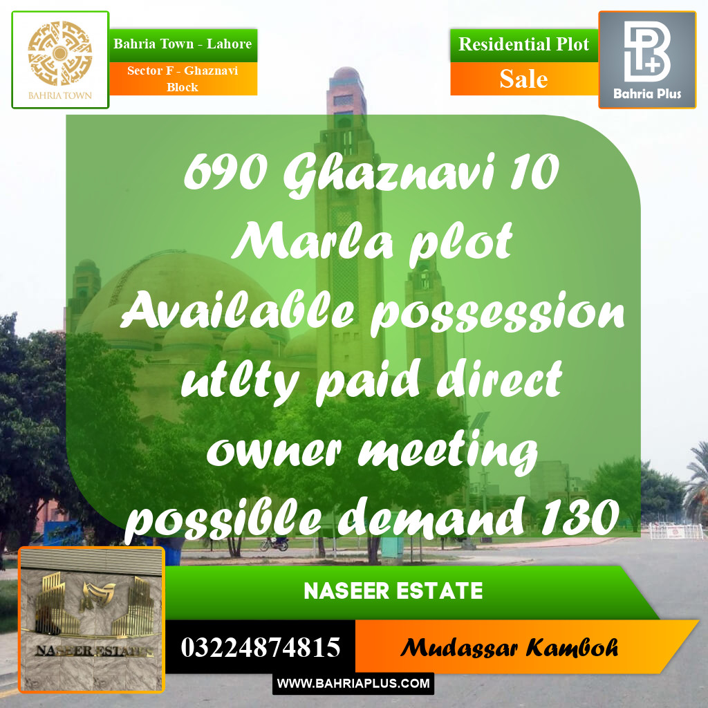 Residential Plot for Sale in Sector F - Ghaznavi Block -  Bahria Town, Lahore - (BP-164807)
