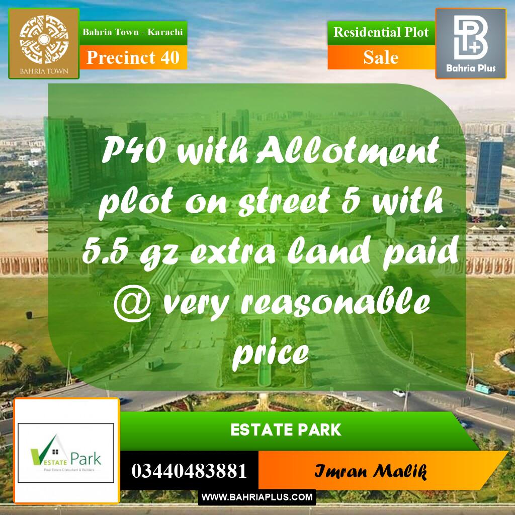 Residential Plot for Sale in Precinct 40 -  Bahria Town, Karachi - (BP-164841)