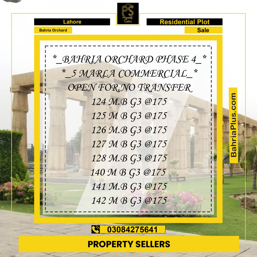 Residential Plot for Sale in Phase 4 - G3 Block -  Bahria Orchard, Lahore - (BP-164853)