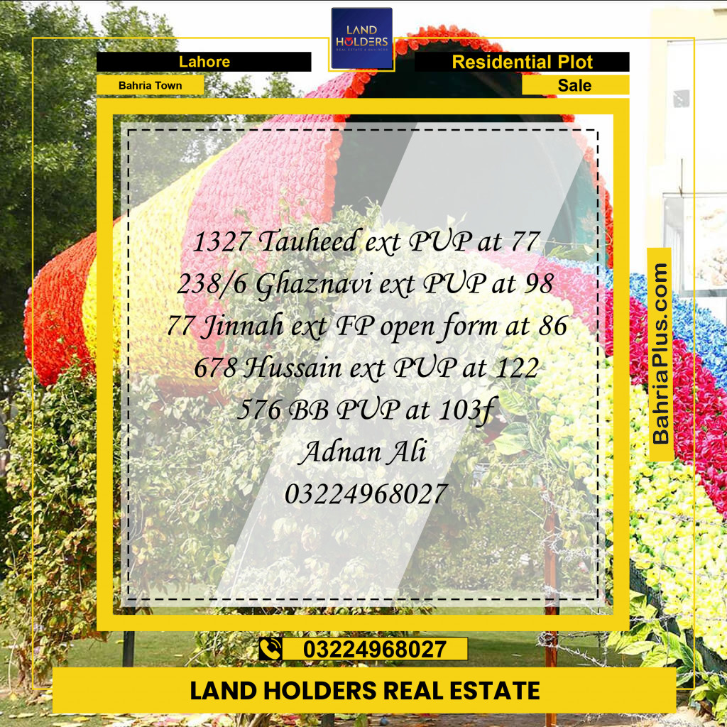 Residential Plot for Sale in Sector F - Tauheed Block -  Bahria Town, Lahore - (BP-164876)