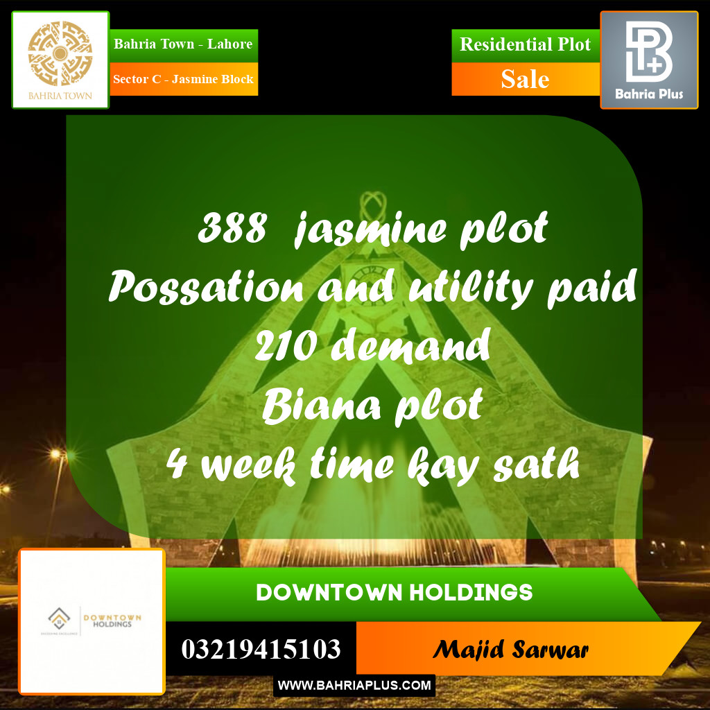 Residential Plot for Sale in Sector C - Jasmine Block -  Bahria Town, Lahore - (BP-164878)