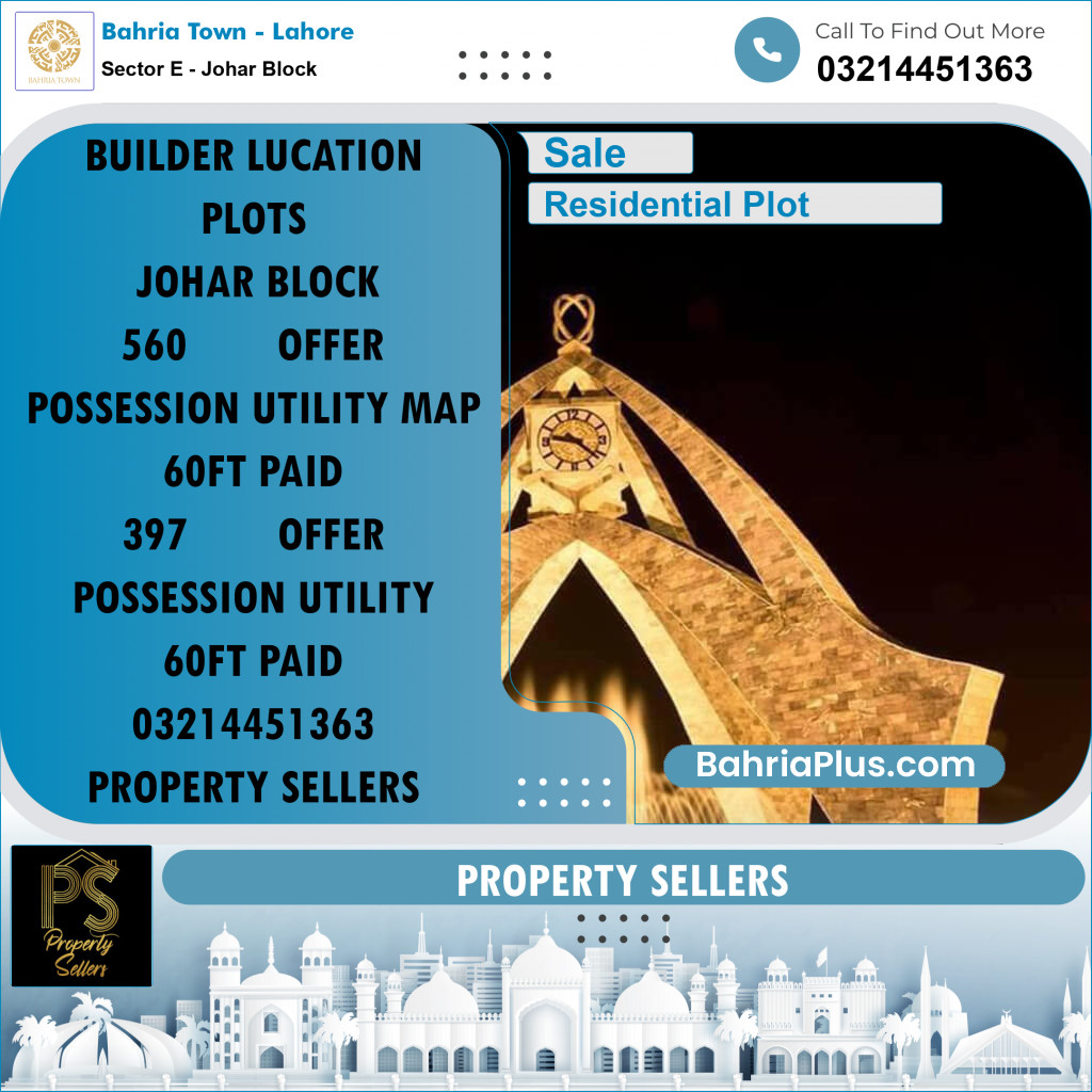 Residential Plot for Sale in Sector E - Johar Block -  Bahria Town, Lahore - (BP-164884)