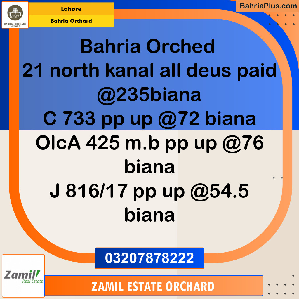 Residential Plot for Sale in Phase 1 - Northern District -  Bahria Orchard, Lahore - (BP-164896)