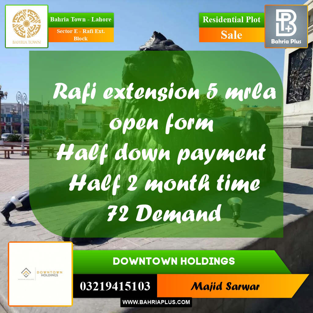 Residential Plot for Sale in Sector E - Rafi Ext. Block -  Bahria Town, Lahore - (BP-164904)
