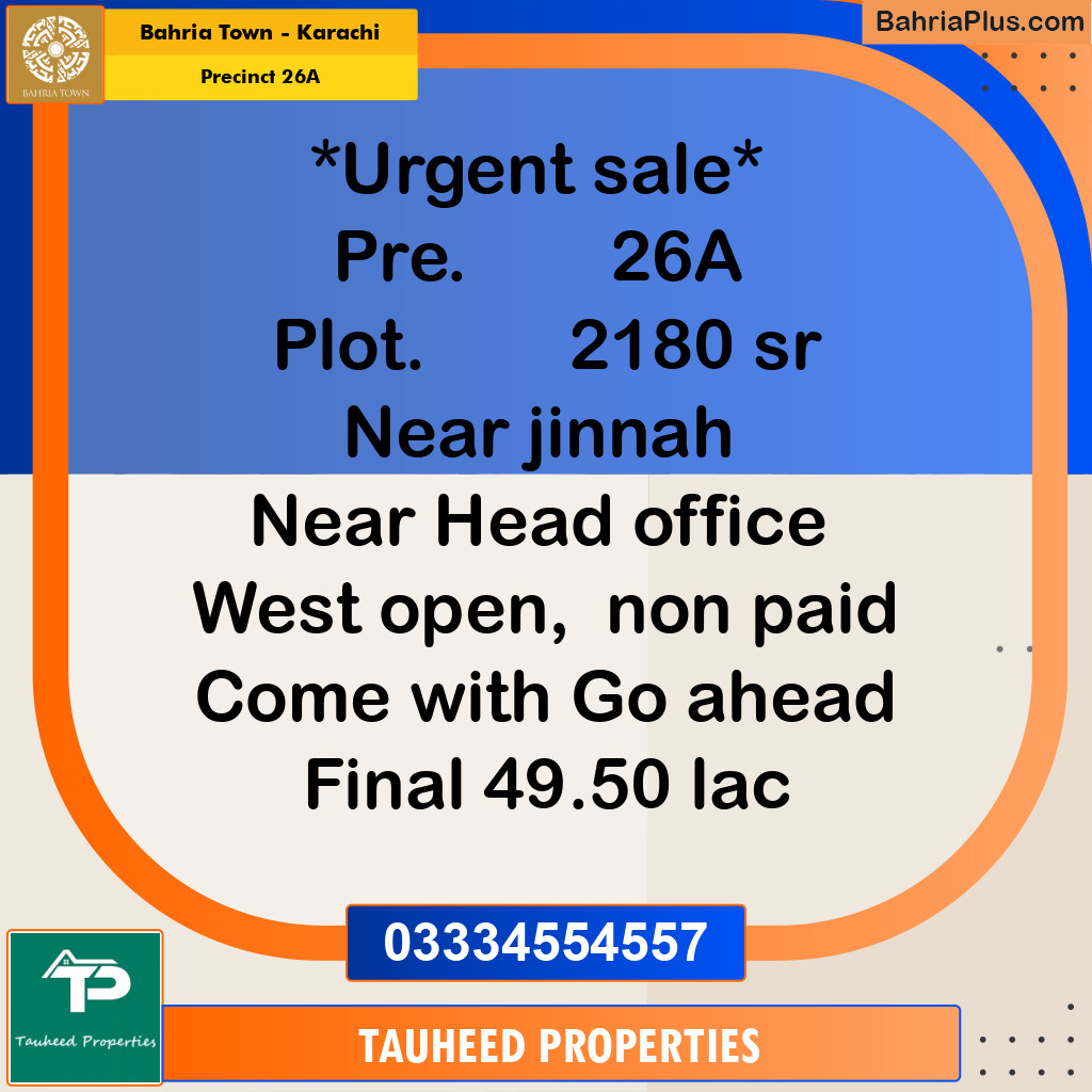 125 Sq. Yards Residential Plot for Sale in Precinct 26A -  Bahria Town, Karachi - (BP-164906)