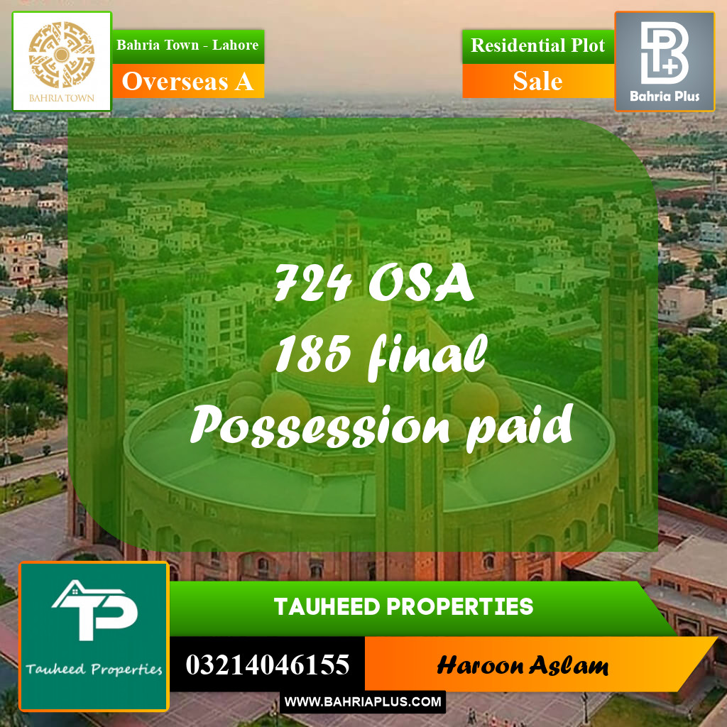 Residential Plot for Sale in Overseas A -  Bahria Town, Lahore - (BP-164915)