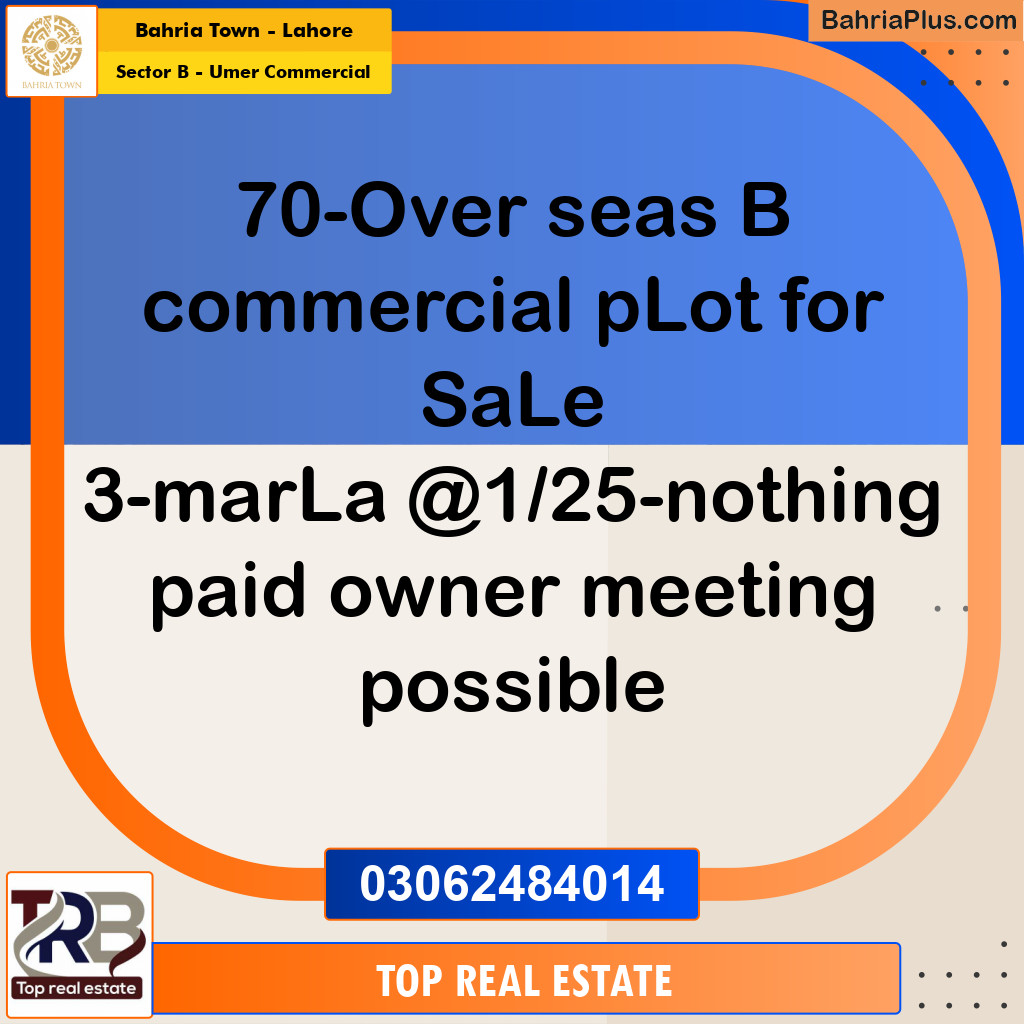 Commercial Plot for Sale in Sector B - Umer Commercial -  Bahria Town, Lahore - (BP-164916)