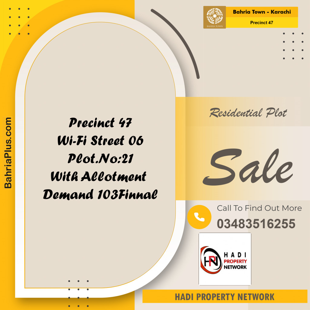 250 Sq. Yards Residential Plot for Sale in Precinct 47 -  Bahria Town, Karachi - (BP-164939)