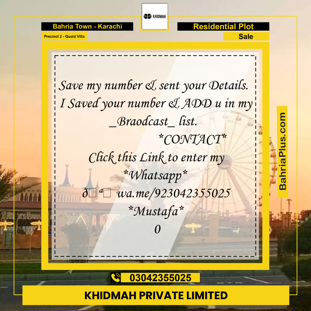 200 Sq. Yards Residential Plot for Sale in Precinct 2 - Quaid Villa -  Bahria Town, Karachi - (BP-164950)