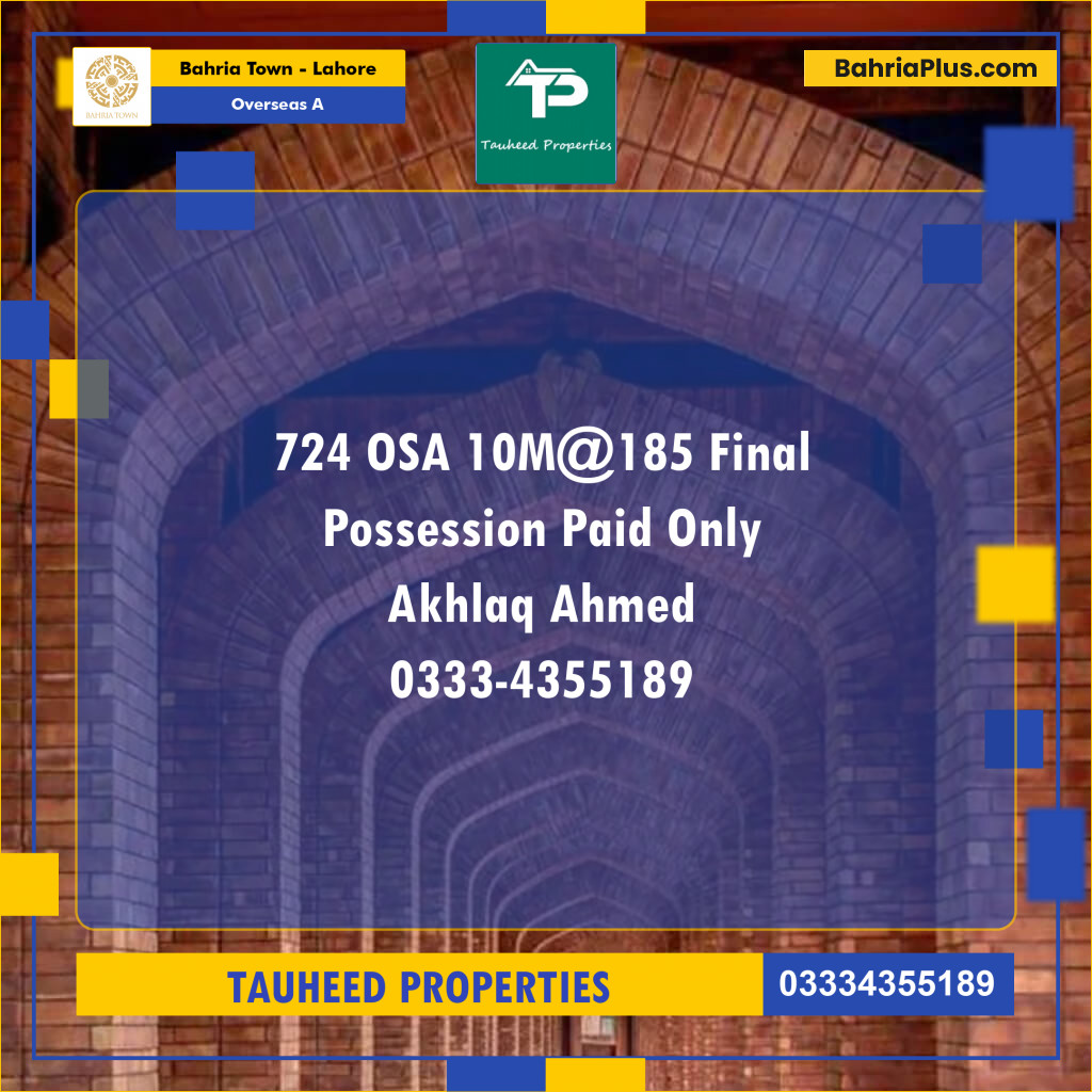 Residential Plot for Sale in Overseas A -  Bahria Town, Lahore - (BP-164953)