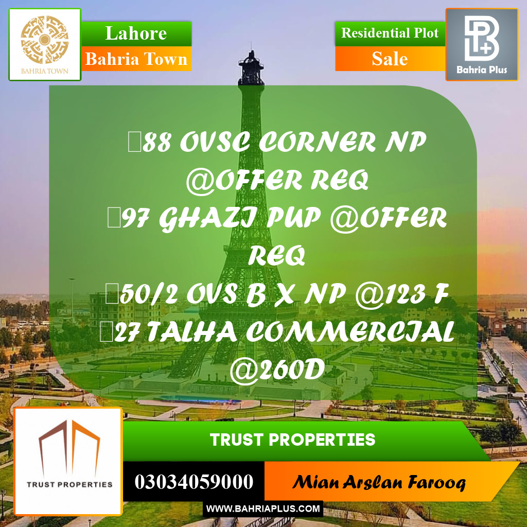 Residential Plot for Sale in Overseas C -  Bahria Town, Lahore - (BP-164995)