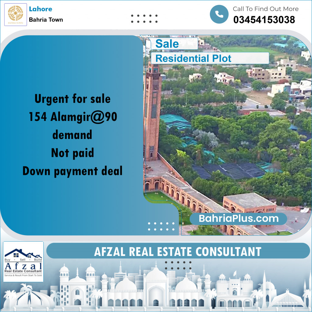 Residential Plot for Sale in Sector F - Alamgir Block -  Bahria Town, Lahore - (BP-165010)