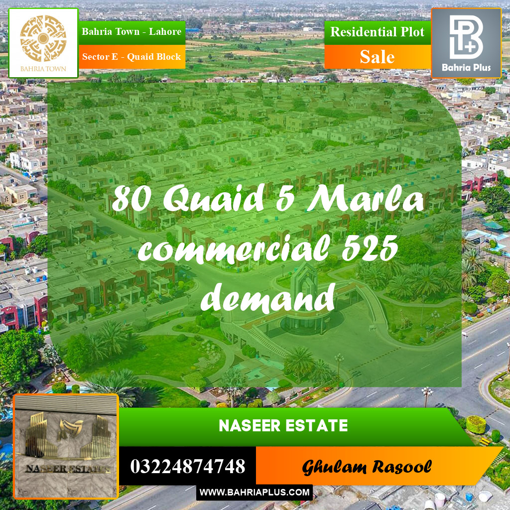 Residential Plot for Sale in Sector E - Quaid Block -  Bahria Town, Lahore - (BP-165014)