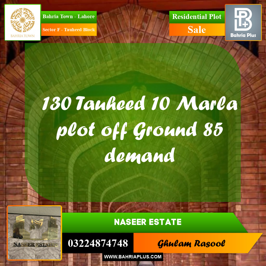 Residential Plot for Sale in Sector F - Tauheed Block -  Bahria Town, Lahore - (BP-165017)