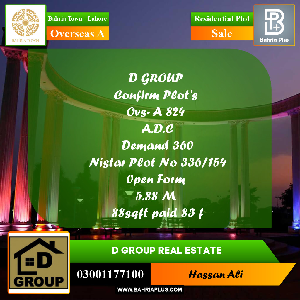 Residential Plot for Sale in Overseas A -  Bahria Town, Lahore - (BP-165049)