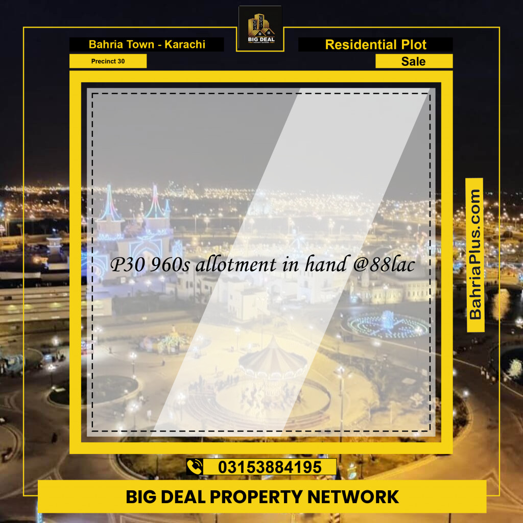 250 Sq. Yards Residential Plot for Sale in Precinct 30 -  Bahria Town, Karachi - (BP-165130)