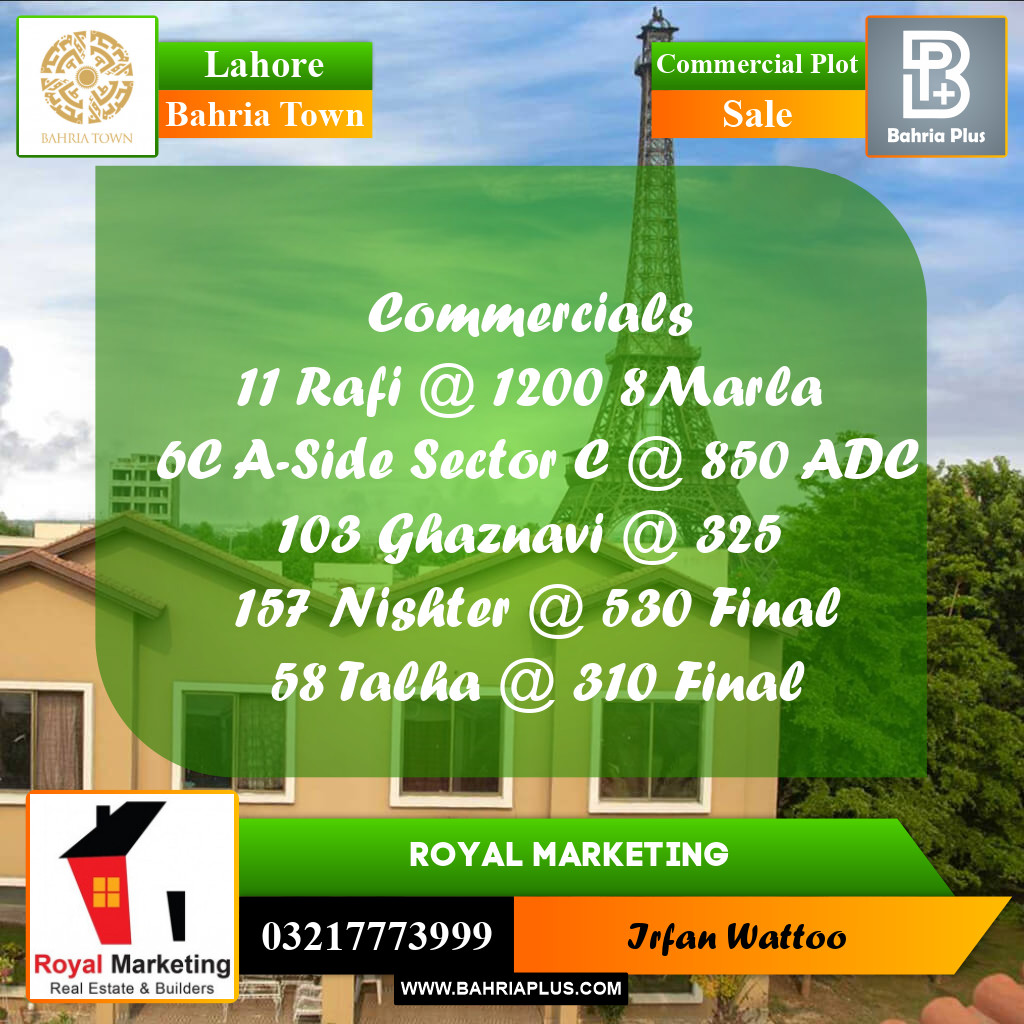 Commercial Plot for Sale in Sector E - Rafi Block -  Bahria Town, Lahore - (BP-165223)