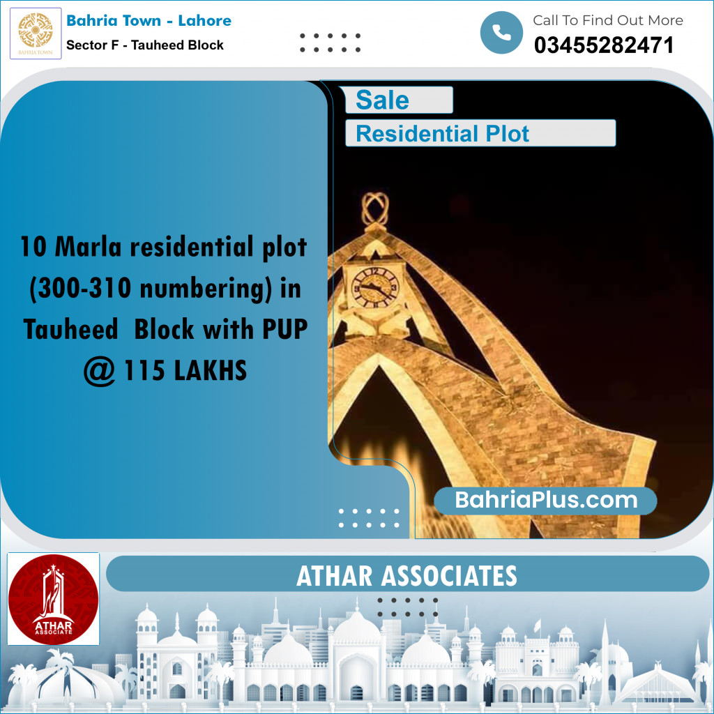 Residential Plot for Sale in Sector F - Tauheed Block -  Bahria Town, Lahore - (BP-165236)