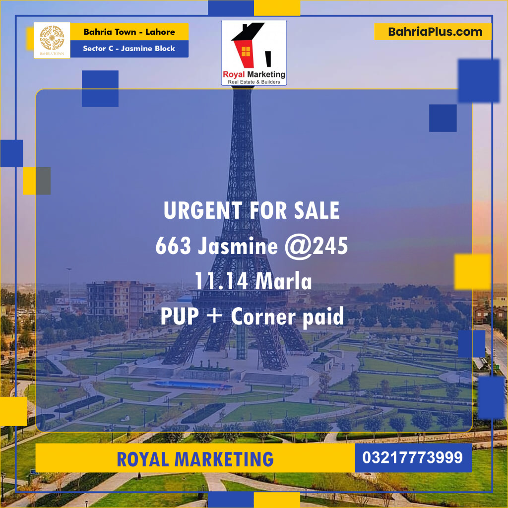 Residential Plot for Sale in Sector C - Jasmine Block -  Bahria Town, Lahore - (BP-165238)