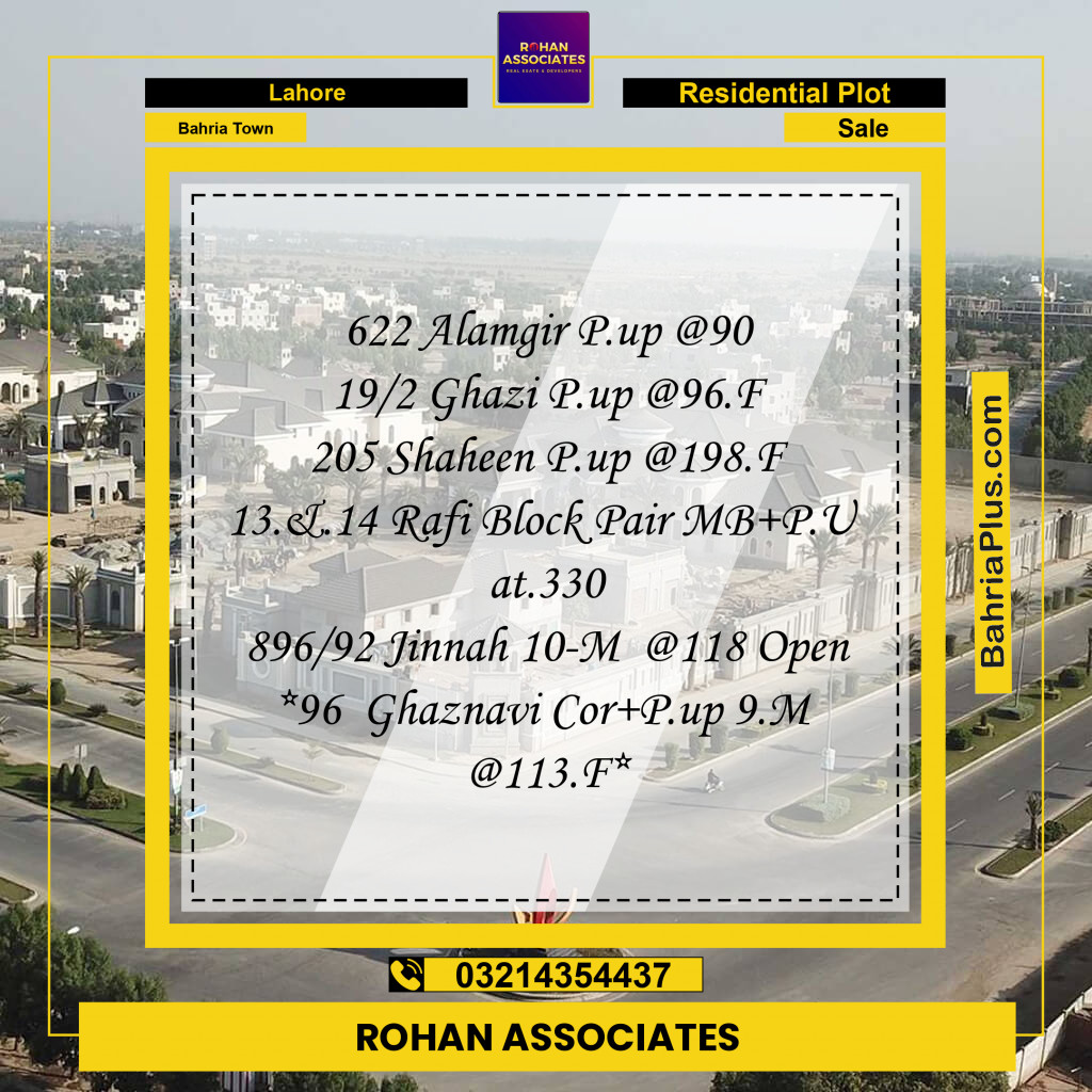 Residential Plot for Sale in Sector F - Alamgir Block -  Bahria Town, Lahore - (BP-165245)