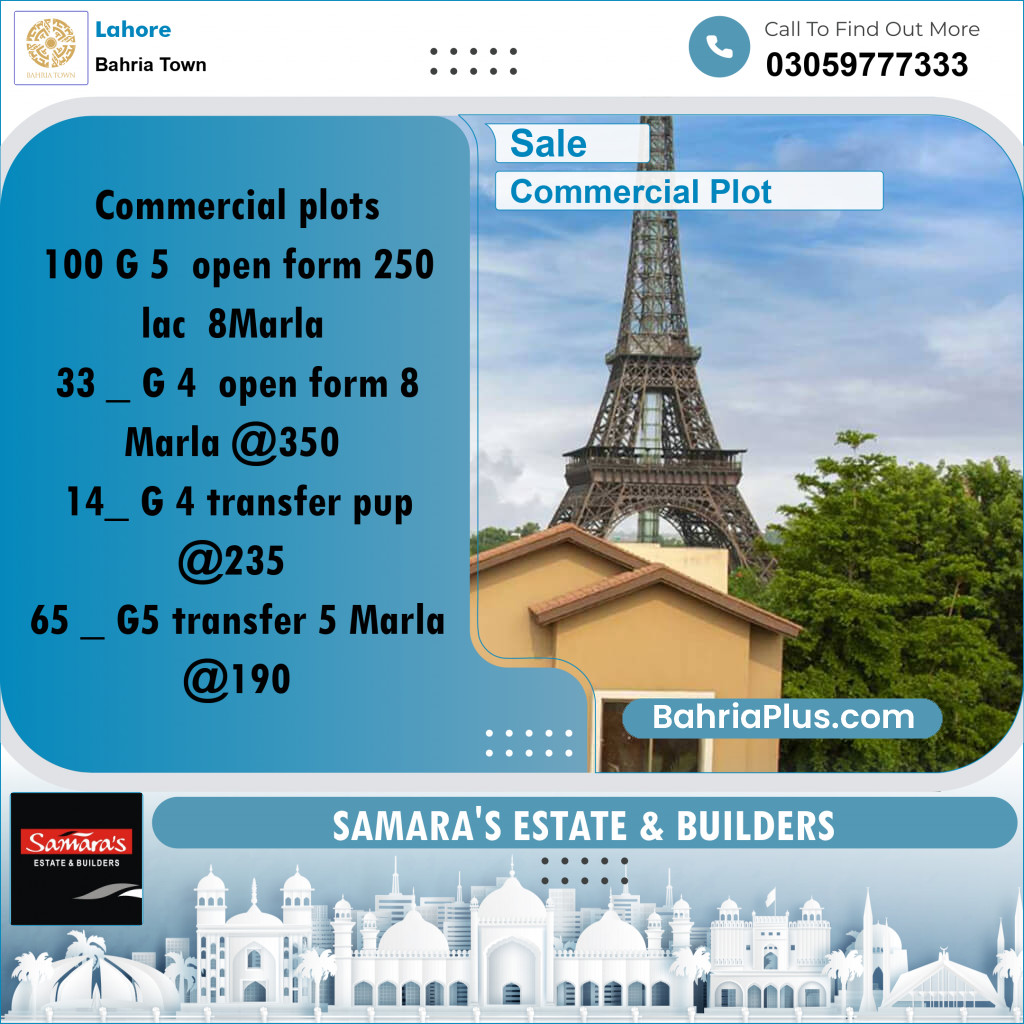 Commercial Plot for Sale in Phase 4 - G5 Block -  Bahria Orchard, Lahore - (BP-165248)