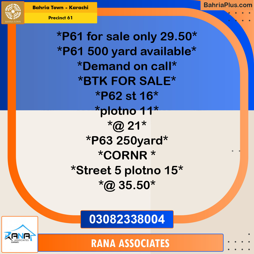 125 Sq. Yards Residential Plot for Sale in Precinct 61 -  Bahria Town, Karachi - (BP-165262)