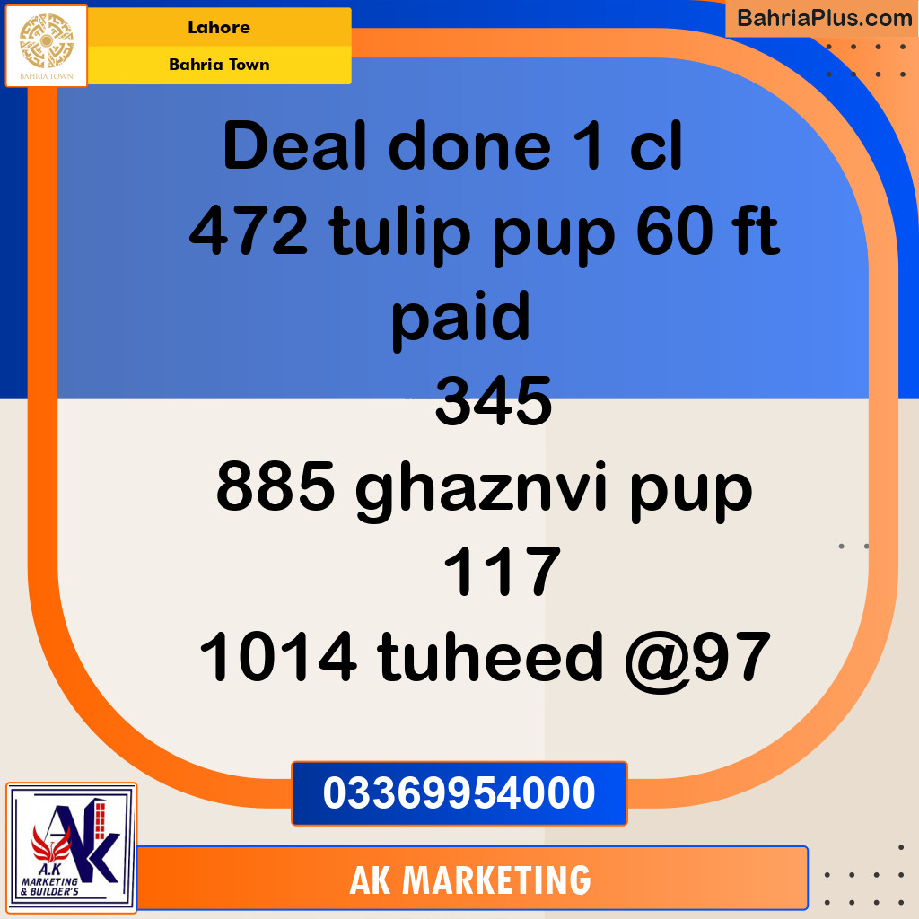 Residential Plot for Sale in Sector C - Tulip Block -  Bahria Town, Lahore - (BP-165310)