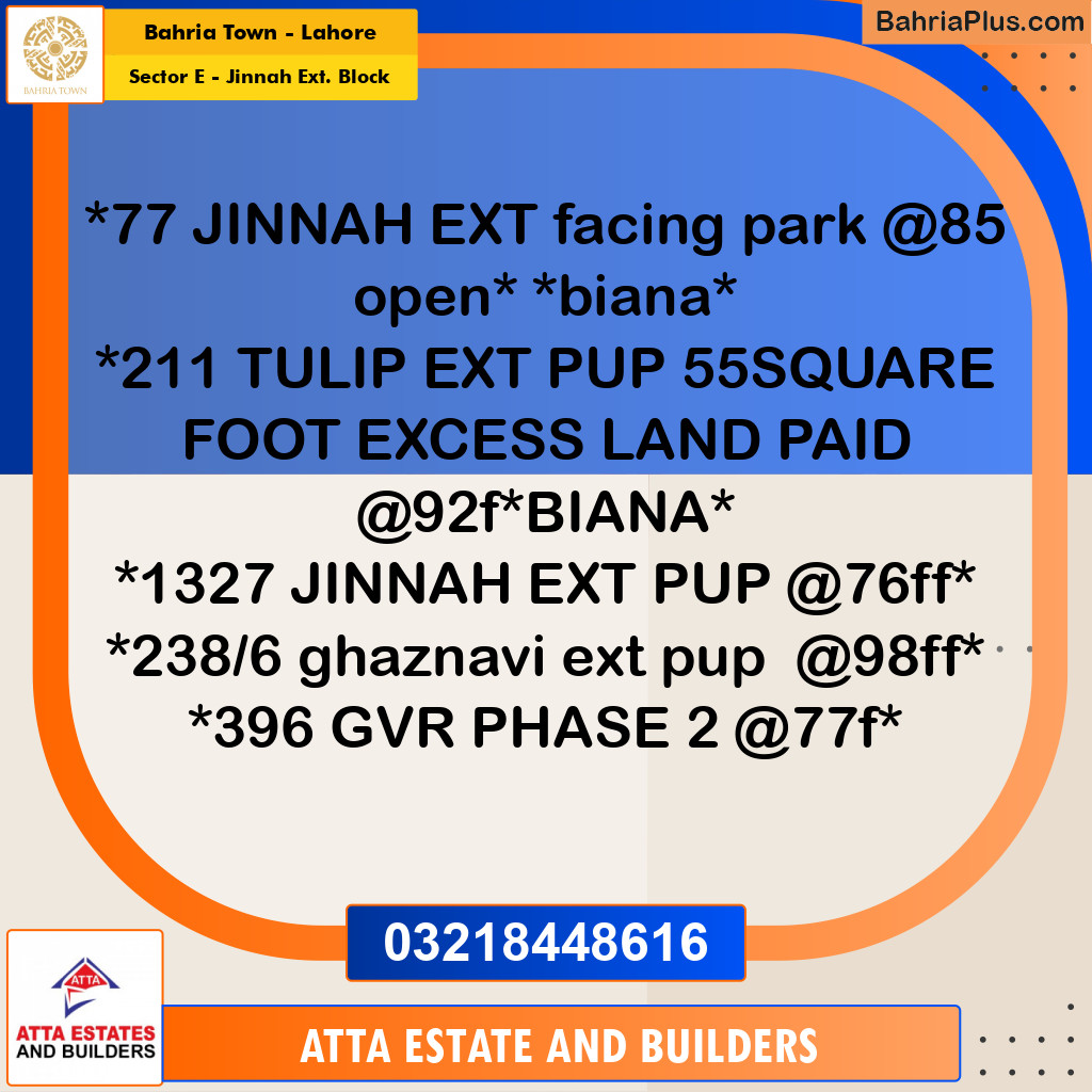Residential Plot for Sale in Sector E - Jinnah Ext. Block -  Bahria Town, Lahore - (BP-165316)