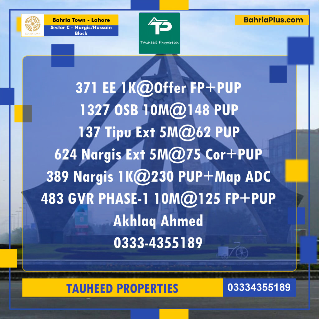 Residential Plot for Sale in Sector C - Nargis/Hussain Block -  Bahria Town, Lahore - (BP-165379)