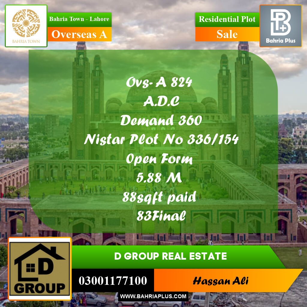 Residential Plot for Sale in Overseas A -  Bahria Town, Lahore - (BP-165392)