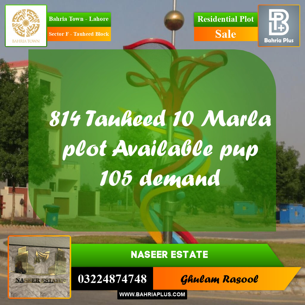 Residential Plot for Sale in Sector F - Tauheed Block -  Bahria Town, Lahore - (BP-165403)