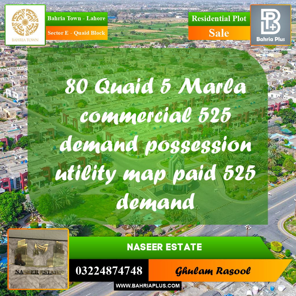 Residential Plot for Sale in Sector E - Quaid Block -  Bahria Town, Lahore - (BP-165406)