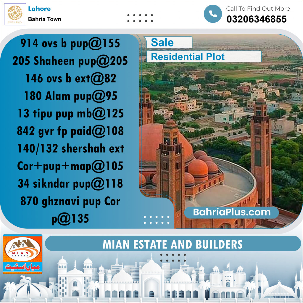 Residential Plot for Sale in Overseas B -  Bahria Town, Lahore - (BP-165411)