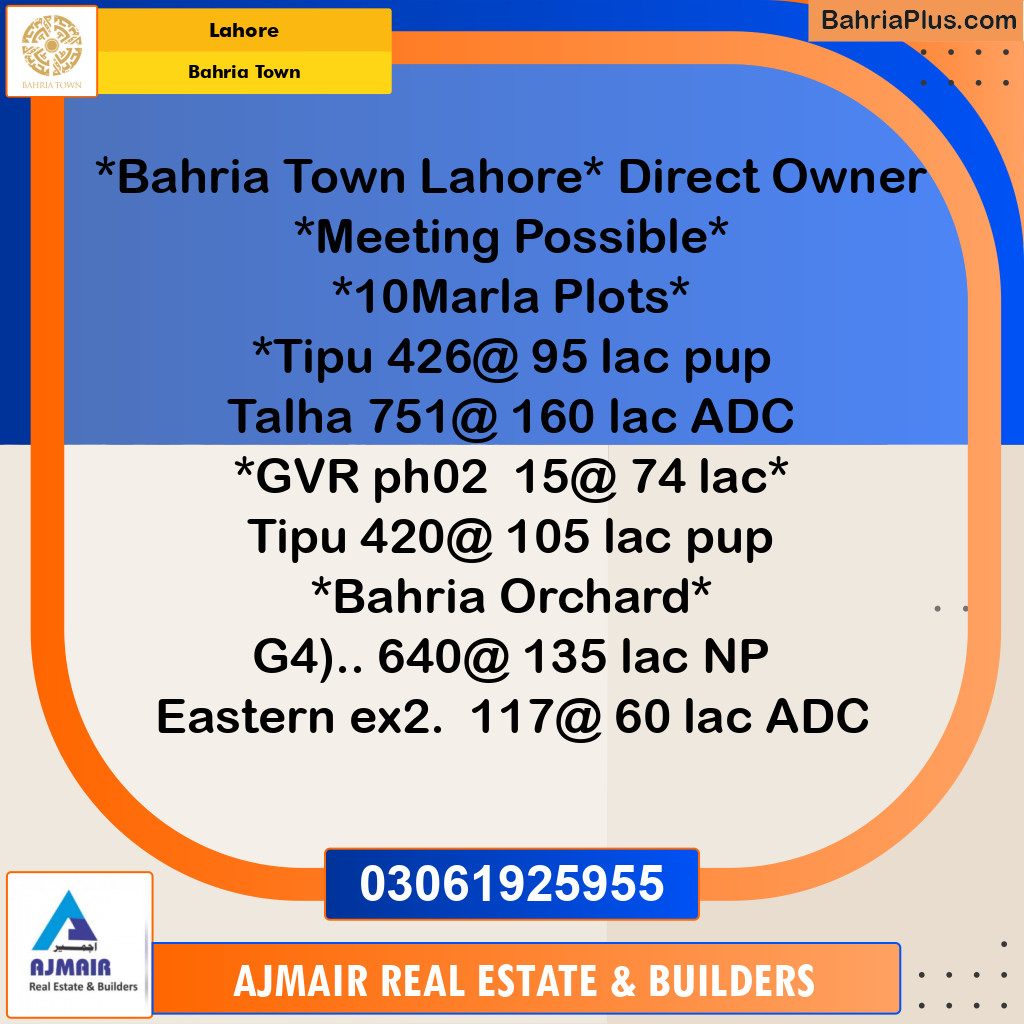 Residential Plot for Sale in Sector F - Tipu Sultan Block -  Bahria Town, Lahore - (BP-165496)