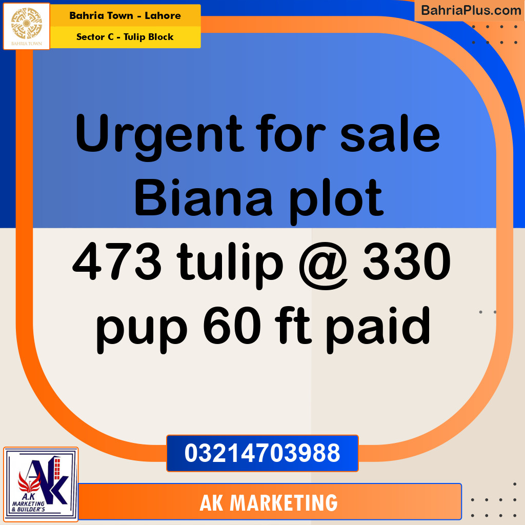 Residential Plot for Sale in Sector C - Tulip Block -  Bahria Town, Lahore - (BP-165501)