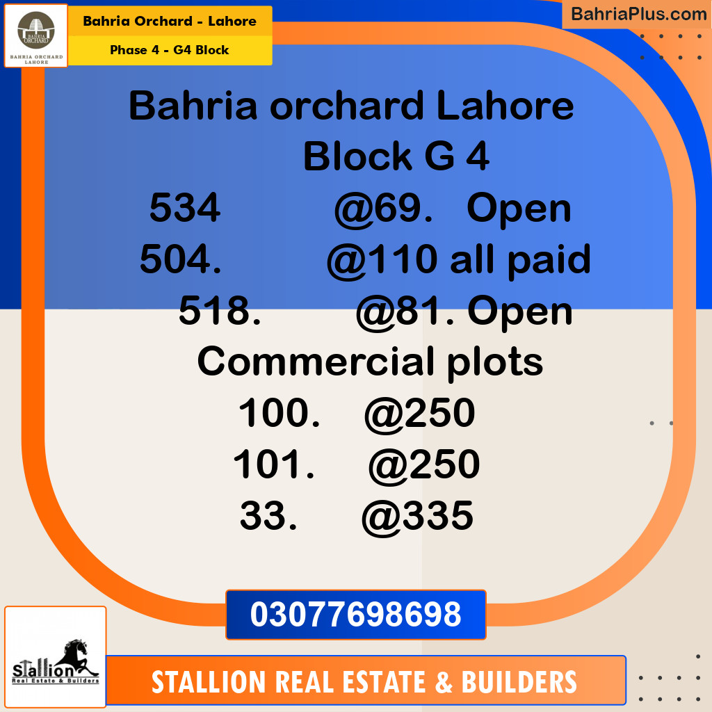 Residential Plot for Sale in Phase 4 - G4 Block -  Bahria Orchard, Lahore - (BP-165534)