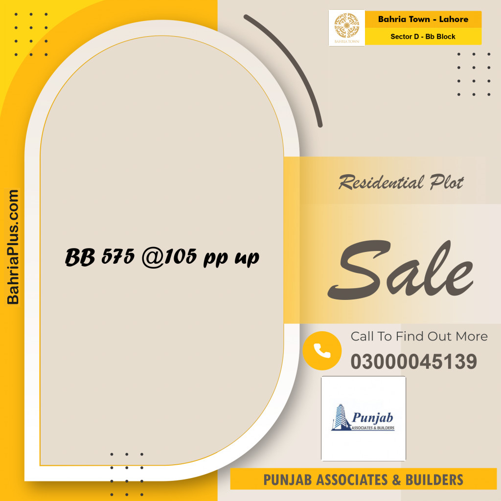 Residential Plot for Sale in Sector D - BB Block -  Bahria Town, Lahore - (BP-165562)