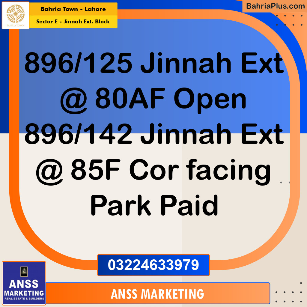 Residential Plot for Sale in Sector E - Jinnah Ext. Block -  Bahria Town, Lahore - (BP-165569)