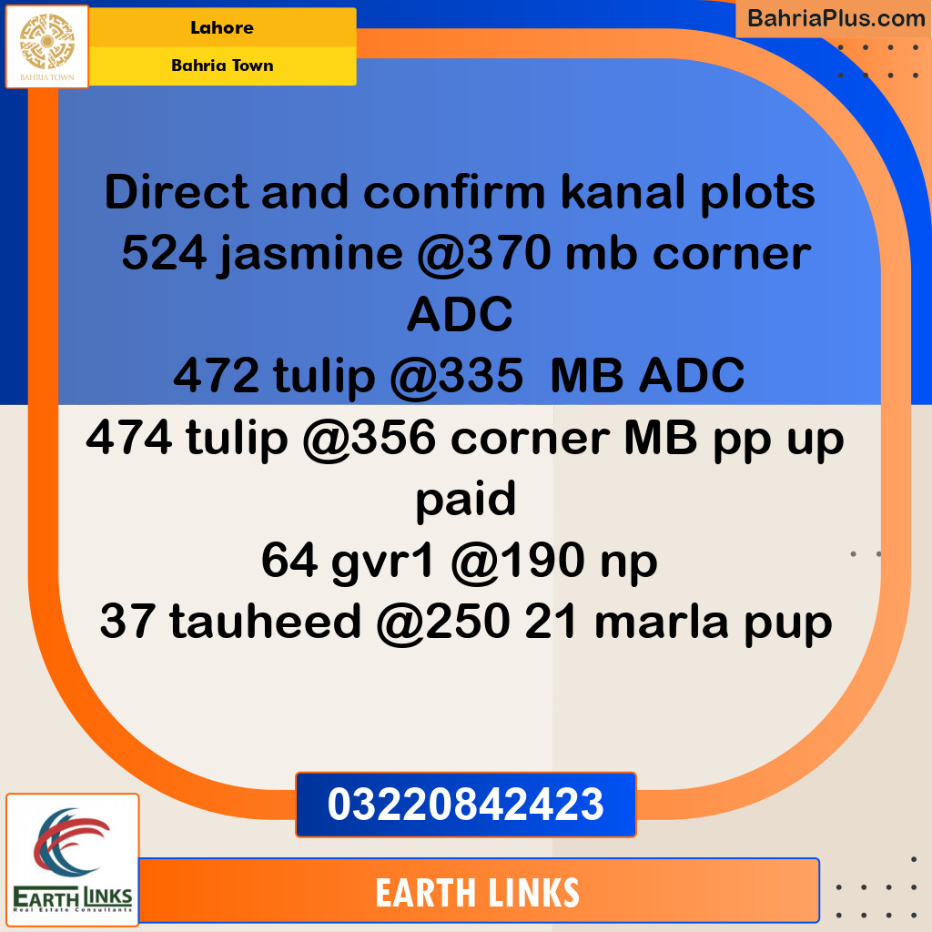 Residential Plot for Sale in Sector C - Jasmine Block -  Bahria Town, Lahore - (BP-165599)