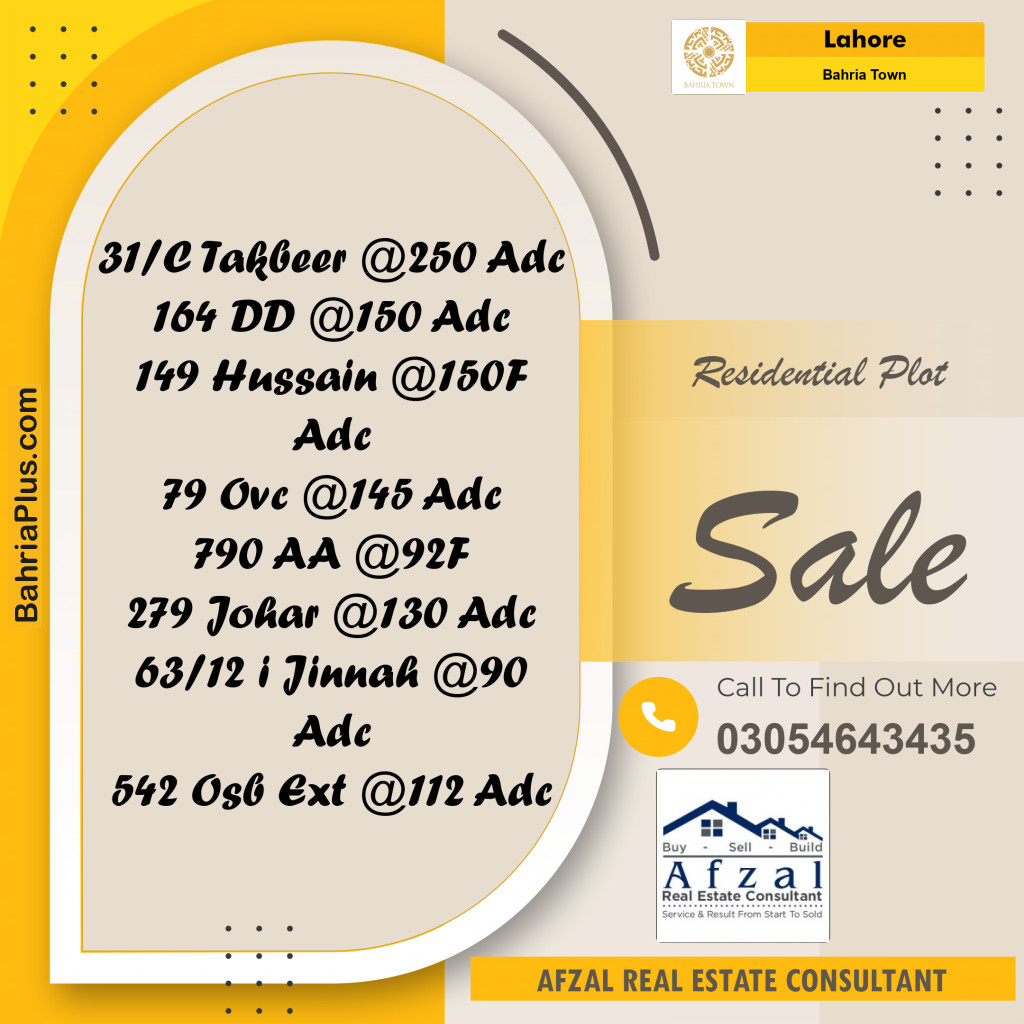 Residential Plot for Sale in Sector B - Takbeer Block -  Bahria Town, Lahore - (BP-165621)