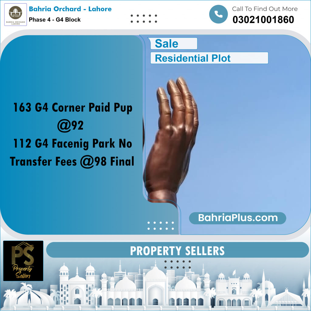 Residential Plot for Sale in Phase 4 - G4 Block -  Bahria Orchard, Lahore - (BP-165641)