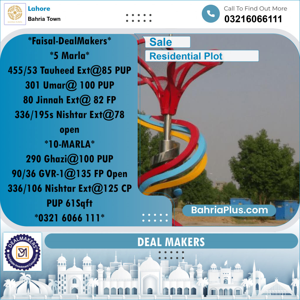 Residential Plot for Sale in Sector F - Tauheed Block -  Bahria Town, Lahore - (BP-165651)
