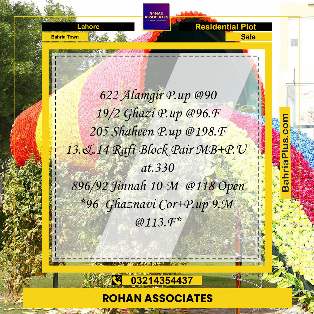 Residential Plot for Sale in Sector F - Alamgir Block -  Bahria Town, Lahore - (BP-165686)