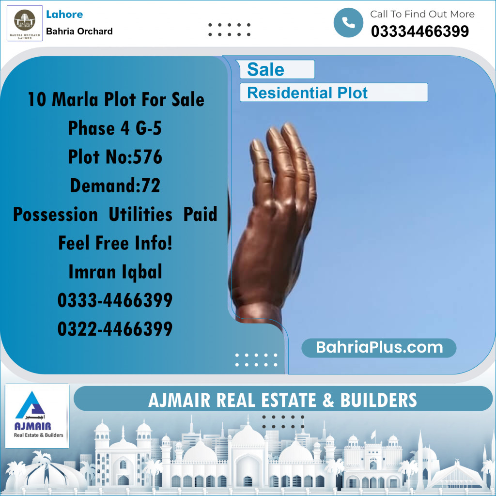 Residential Plot for Sale in Phase 4 - G5 Block -  Bahria Orchard, Lahore - (BP-165695)
