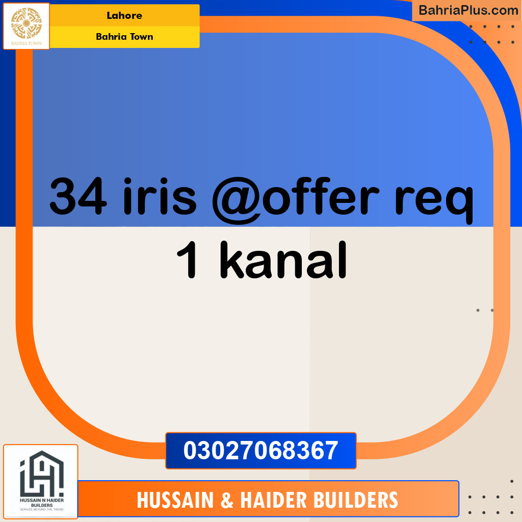 Residential Plot for Sale in Sector C - Iris Block -  Bahria Town, Lahore - (BP-165716)