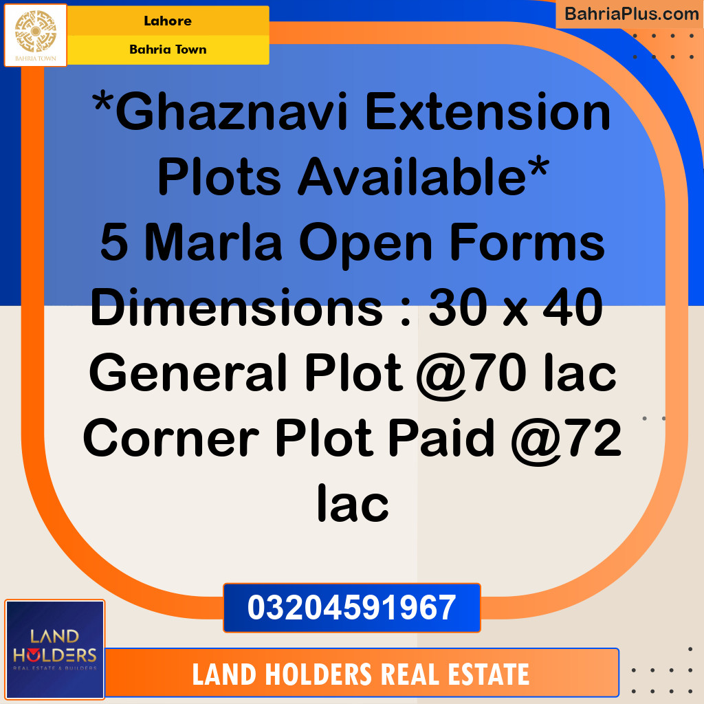 Residential Plot for Sale in Sector F - Ghaznavi Ext. Block -  Bahria Town, Lahore - (BP-165730)