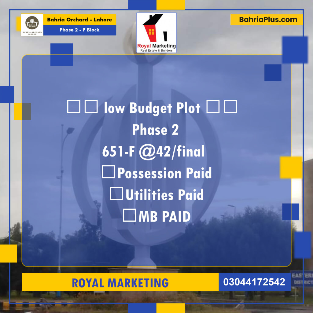 Residential Plot for Sale in Phase 2 - F Block -  Bahria Orchard, Lahore - (BP-165738)