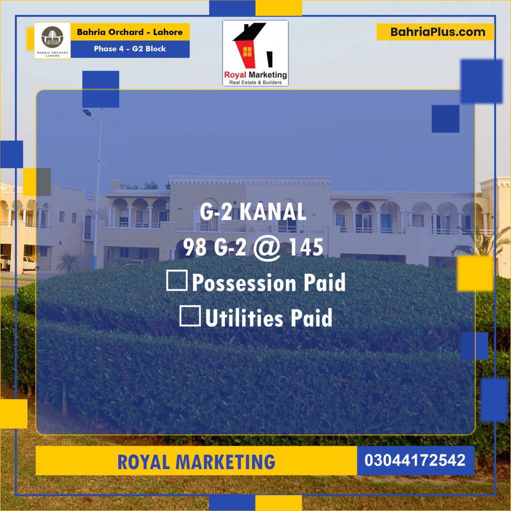 Residential Plot for Sale in Phase 4 - G2 Block -  Bahria Orchard, Lahore - (BP-165740)